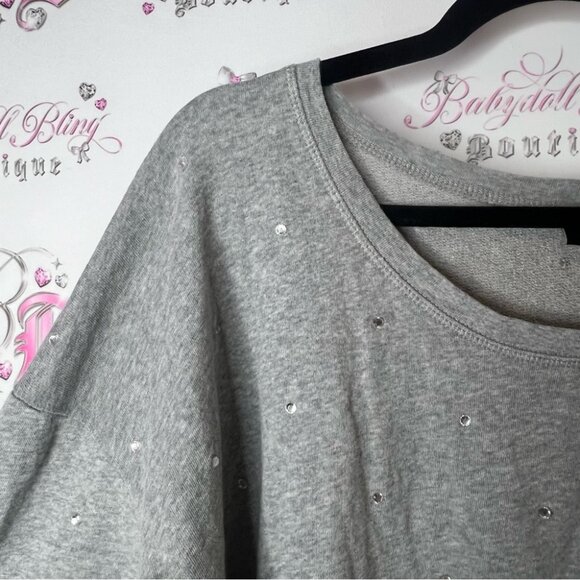 H&M Gray sweater bling rhinestone crystal diamond shirt Top - Picture 2 of 6